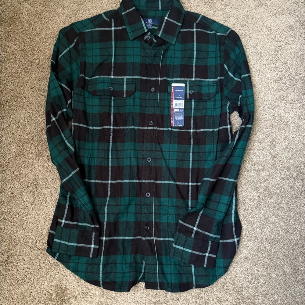 George Men's Green and Black Checkered Shirt